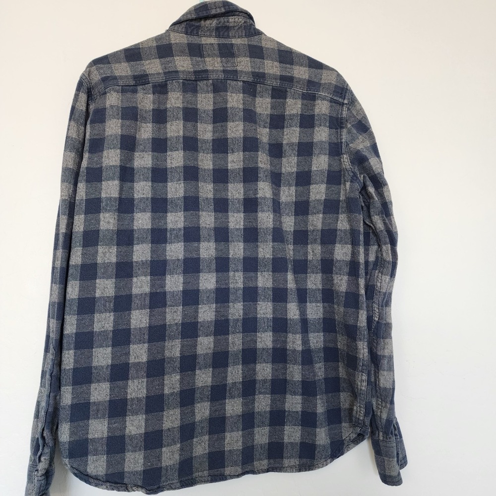 Hollister California Plaid Flannel Shirt Mens Large Blue Gray Button Front Logo - Picture 7 of 10